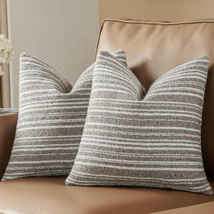 AmHoo Pack of 2 Textured Boucle Throw Pillow Covers Accent Striped Cozy Soft Decorative Couch Cushion Case for Chair Sofa Bedroom Living Room Home Decor 20 x 20-Inch Desert Taupe