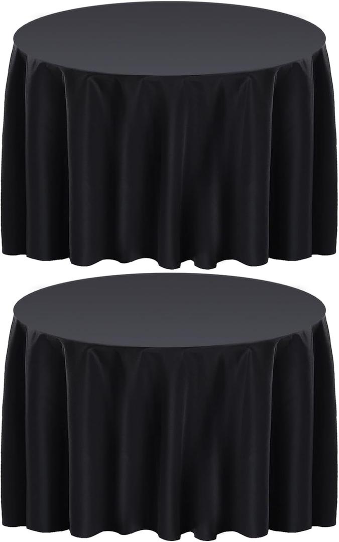 Surmente 132 inch Round Tablecloths -2 Pack Black Round Table Cloths, Polyester Fabric Table Covers for Wedding, Party, Banquet, or Restaurant