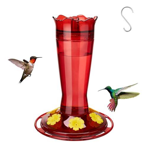 Kingsyard 2 Pack Glass Hummingbird Feeder for Outdoors Hanging - 6 Bee Guard Feeding Ports & Built-in Ant Moat, Wild Bird Feeder for Outside Garden Yard Patio 14 Oz, Red