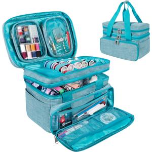 SINGER Sewing Accessories Organizer (Bag Only)  Double Layer Portable Sewing Storage Bag | 2 Detachable Pouches and 18 Compartments, Large Sewing Supplies & Crafting Carry-all (Teal)