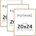 puthiac 20x24 Solid Oak Wood Picture Frame, No Mat, Wall Display Only, Vertical or Horizontal, Plexi Front, 3 Pack, Natural Oak