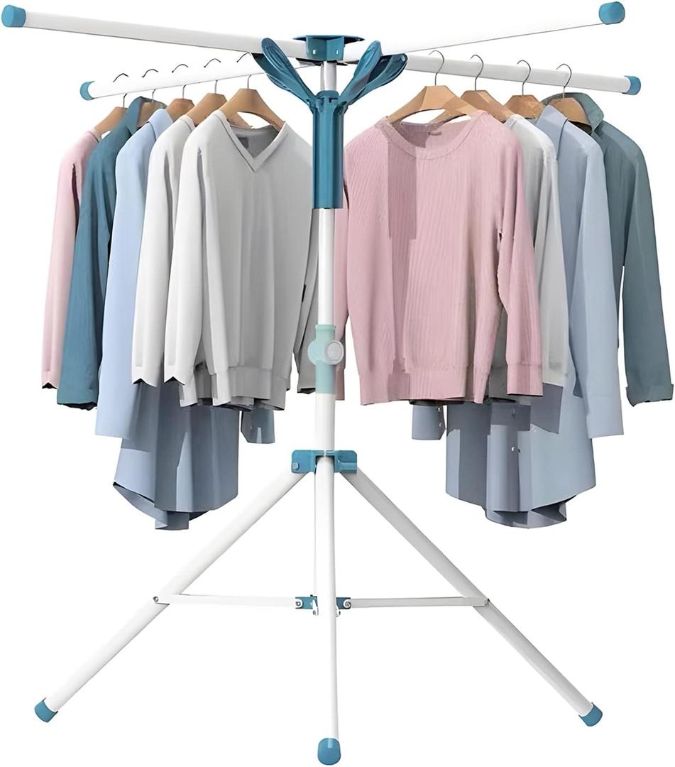 JAUREE Tripod Clothes Drying Rack Folding Indoor, Portable Drying Rack Clothing and Height-Adjustable, Space Saving Laundry Drying Rack with 20 Clips (51")