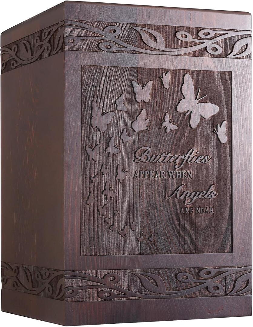 Cremation Urns for Human Ashes Adult Male Female, Wooden Carved Butterfly Urns Box and Casket for Men Women Child, Pets Cat Dog Urn, Burial Funeral Memorial Urns for Ashe, Holds 222 Cubic Inch