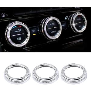 LECART Bling Car Accessories Fit for Volkswagen Arteon Altas Passat Tiguan Golf CC Glitter AC Knob Covers Auto Interior Decor Trims Metal Decals 3Pcs