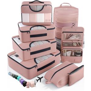 Veken 8 Set Packing Cubes for Travel Essentials, Suitcase Organizer Bags in 4 Sizes, Carry-On Luggage Accessories with Large Laundry & Hanging Toiletry Bag, Must-Have for Airplane, Road Trip & Camping