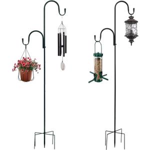 MIPON 2 Pack 78 Inch Double Shepherds Hooks for Outdoor Bird Feeder, Hanging Plants, Solar Light, Adjustable  Heavy Duty Garden Shepards Hook