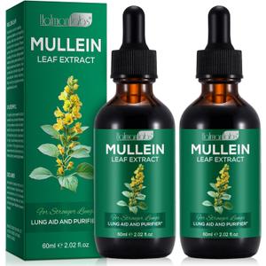 2 Pack Mullein Drops for Lungs, Natural Mullein Herbal Supplements, Mullein Leaf Extract for Lung Cleanse and Respiratory Support, 2.02 fl oz