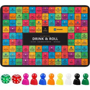 Drinking Board Games Mat - 100 Game Modes, Large Waterproof Anti-Slip Rubber Gaming Table Pad Drinking Games for Adults, Bachelorette Party, Game Nights | Family Party Essentials, Fits 2-8 Players
