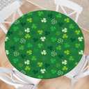 St Patrick's Day Round Fitted Tablecloth with Elastic Green Shamrock Outdoor Tablecloth Waterproof Table Cover for Picnic Dinner Party Decor Fits 48"-52" Diameter Round Tables