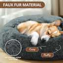 JOLLYVOGUE Calming Dog Bed Medium Size Dog, Anti-Anxiety Donut Medium Pet Bed, 27 inches Fluffy Faux Fur Round Cat Bed (Navy Grey)