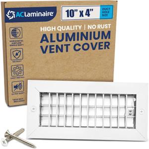 10" x 4" (Duct Opening) Register Vent Cover  Adjustable Single Deflection Aluminum HVAC Grille for Heater, Decorative Ceiling Wall Air Supply Multi-Shutter Damper  Durable & Rustproof ACLAMINAIRE