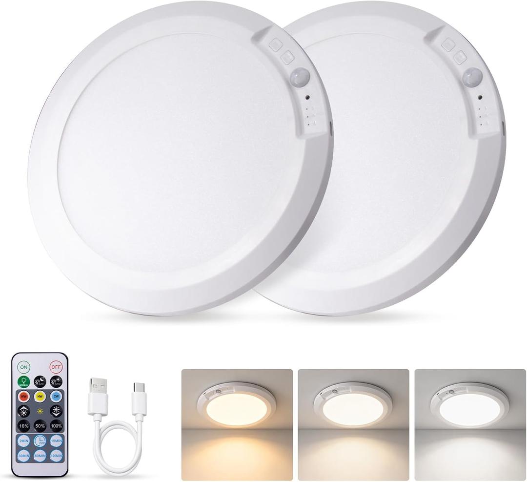 Rechargeable Ceiling Lights 10000mAh: Up to 60 Days per Charge
Bright as Daylight 400LM Wireless Motion Sensor Light: Magnetic & Dimmable for Walk-In Closet Pantry Storage Laundry(2pcs)