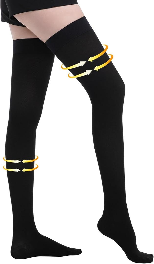Medical Compression Stockings for Women and Men, 20-30 mmHg Thigh High Compression Socks, Closed Toe Graduated Compression Hoses, Long Circulation Pressure Stockings for Varicose Veins, Edema (Medium, Black)