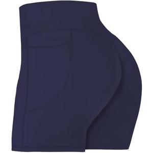 Sunzel No Front Seam Biker Shorts for Women with Pockets, Yoga Workout Gym Bike Shorts with Tummy Control (Medium, Ash Blue)