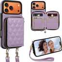 Keallce Case for iPhone 17 Pro Max 6.9'' Wallet Case, Crossbody Zipper Purse with Wrist Strap Lanyard Handbag, RFID Blocking Card Holders, Kickstand Flip Leather Cover for iPhone 17 Pro Max, Purple