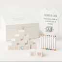 Nolia Baby Shower Blocks Decorating Game  48 White Wooden Cubes to Decorate, Storage Box, 12 Acrylic Markers & Instruction Sign