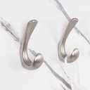 2 Pack Towel Hooks for Bathrooms Wall Mounted, Brushed Nickel Bathroom Hooks for Towels, Robe & Towel Hook for Wall, Modern Bath Towel Hook