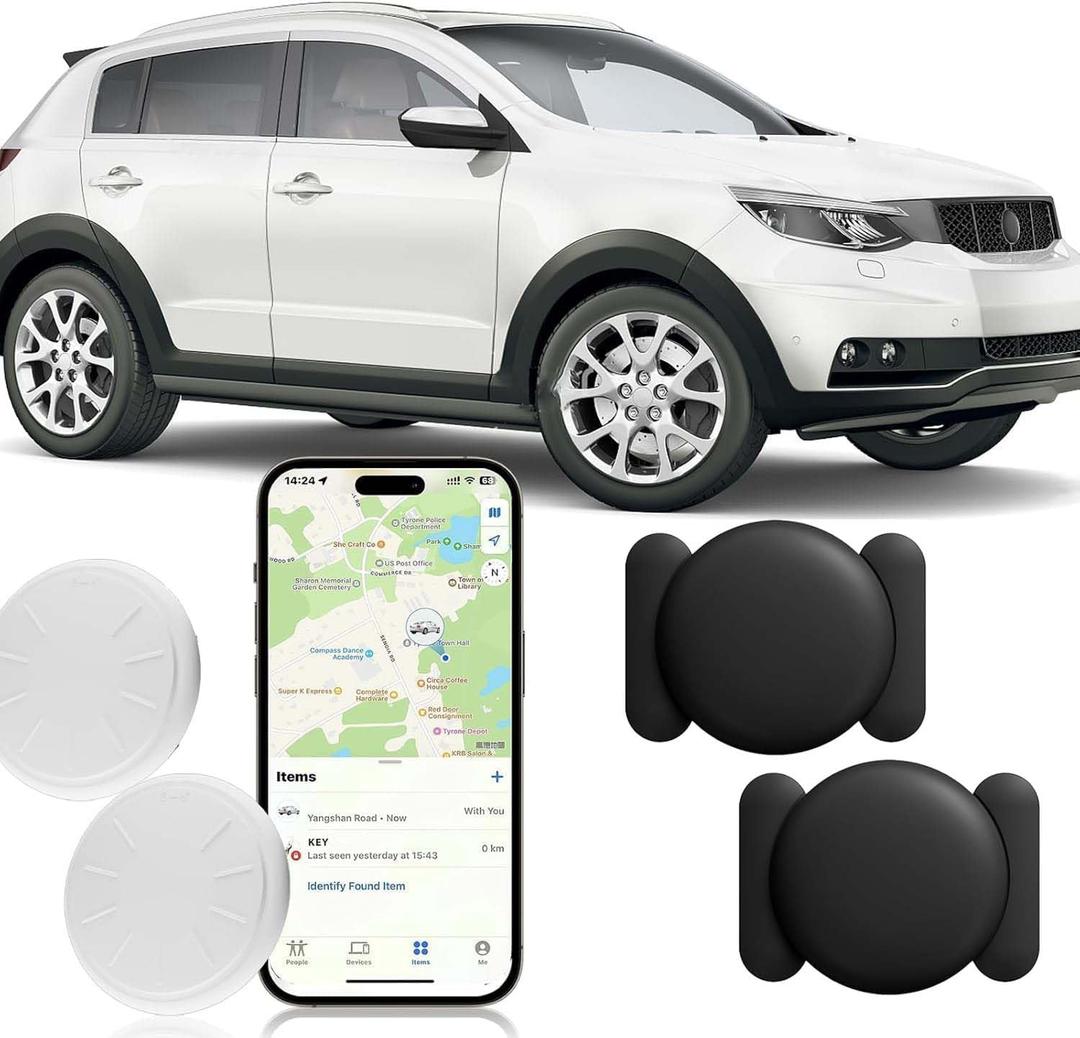 GPS Tracker for Vehicles, 2PCS Mini Hidden Vehicles Tracker with Magnetic Case, Work with Find My (iOS Only), No Monthly Fee, No Subscription (Black)