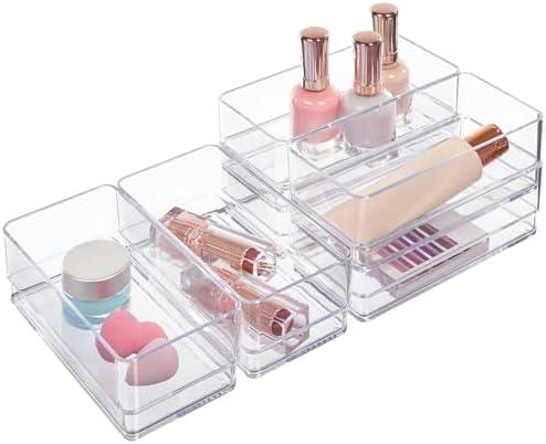STORi SimpleSort 5-Piece Stackable Clear Drawer Organizer Set | 6" x 3" x 2" Rectangle Trays | Small Makeup Vanity Storage Bins and Office Desk Drawer Dividers | Made in USA
