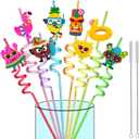 Hawaiian Luau Party Favor Drinking Straws 24Pcs -Summer Beach Pool Birthday Party Supplies-Crazy Silly Straws -Reusable Plastic Drink Straw for Tropical Luau Theme Party Decorations+2 Cleaning Brushes
