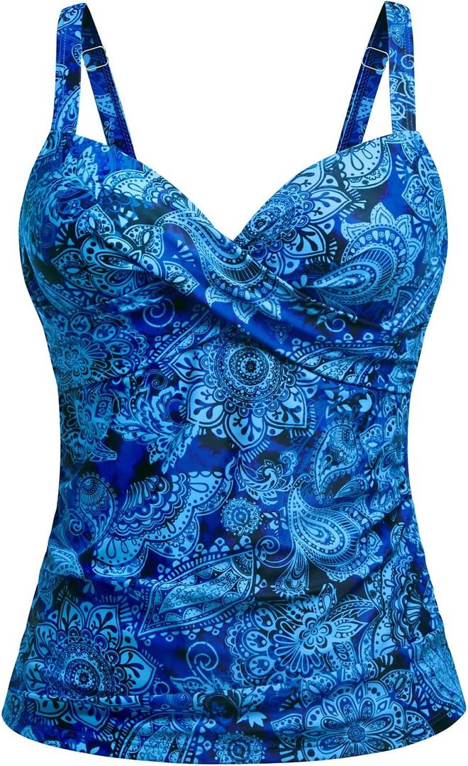 Women's Underwire Tankini Top Only - Push Up Swimsuit Top with Bra Support Tummy Control Bathing Suit Top No Bottom 2025, XX-Large, Blue Paisley 
