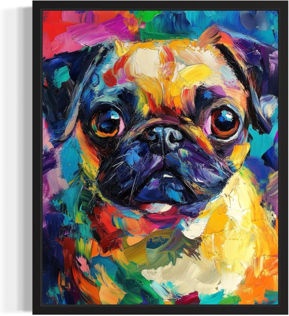 aj decor Pug Colorful Abstract Unframed Wall Art Print Poster, Dog Pet Lover Picture Painting Artwork Bedroom Living Room Office Dining Room 151H (Pug Colorful Abstract, 20" L x 16" W, Unframed)