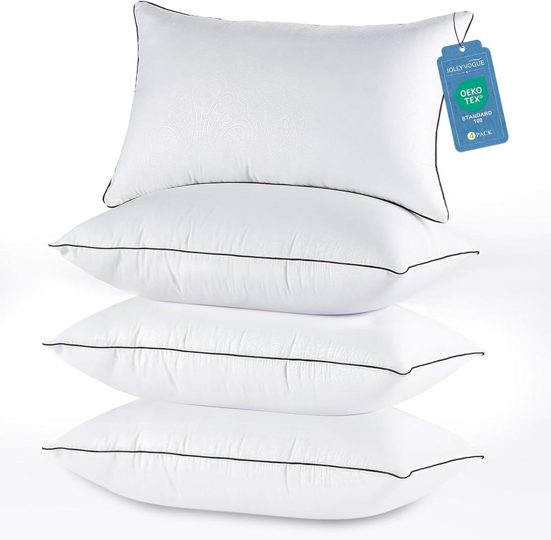 JOLLYVOGUE King Size Pillows Set of 4 for Sleeping, Soft and Supportive Bed Pillows with Down Alternative Filling for Side and Back Sleepers, Hotel Collection (01 - Classic Design)