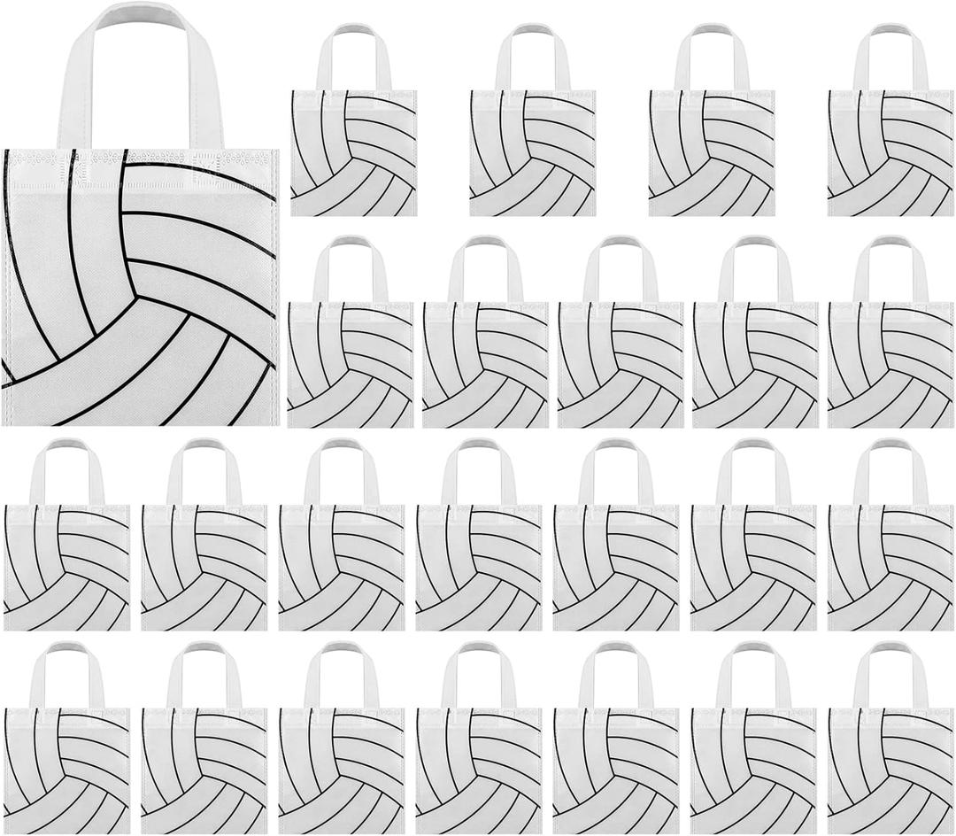 Mimind 24 Non-Woven Party Favor Bags with Handles - 7.8 x 7.8 Inch Volleyball Themed Candy Bags for Sports Parties, Baby Showers, Birthdays