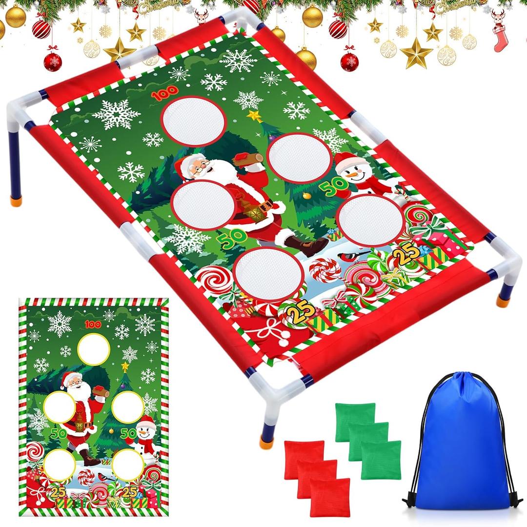 Gemscream Christmas Bean Bag Toss Games with 6 Bean Bags Portable PVC Framed Santa Claus Corn Hole Game Set for Kids Adult Xmas Holiday Theme Outdoor Indoor Game Party