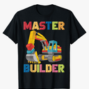 Master Builder Toys for Kids Men Building Blocks Excavator T-Shirt, XS Size