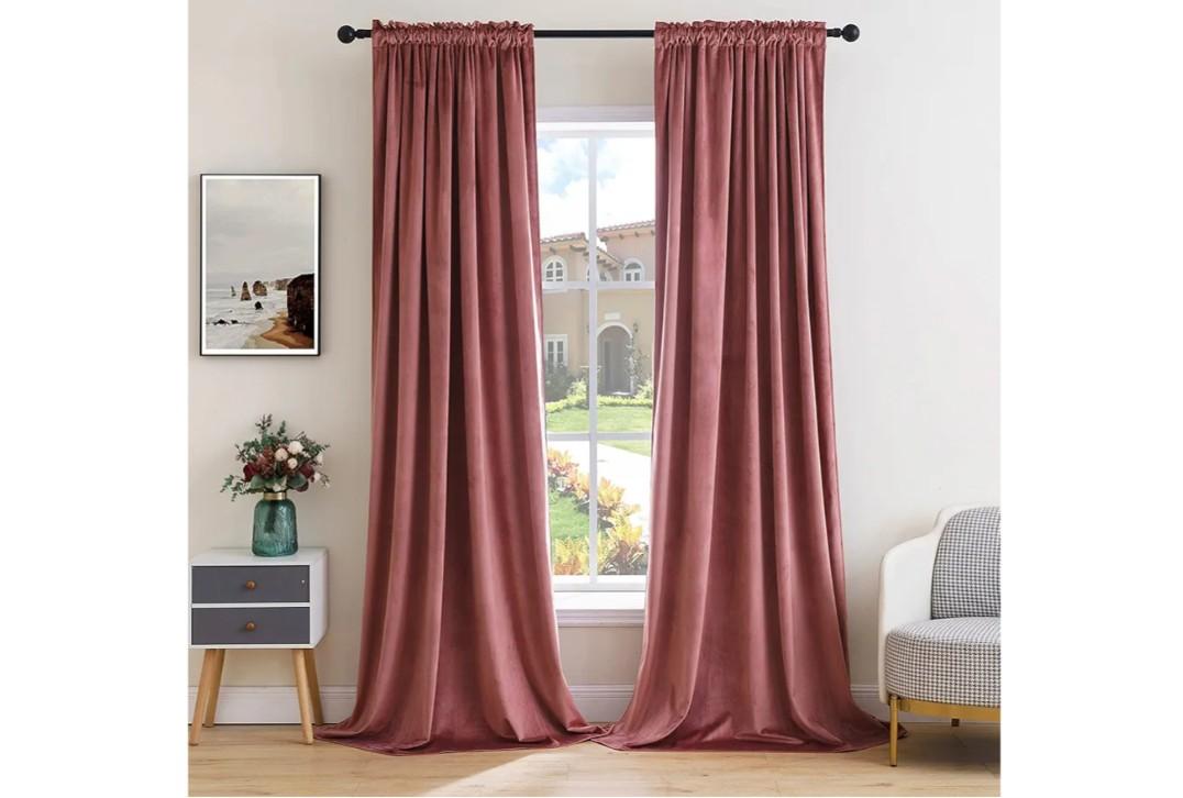 MIULEE Dusty Rose Velvet Curtains Rod Pocket 84 Inches Long 2 Panels, Mauve Dusty Pink Velvet Blackout Curtains for Bedroom Living Room Soft Luxury Darkening Curtains
