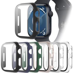 6-Pack Case Compatible with Apple Watch Series 9 8 7 41mm with Tempered Glass Screen Protector, Ultra-Thin Hard PC Full Protective Face Cover Bumper for iWatch 41 mm