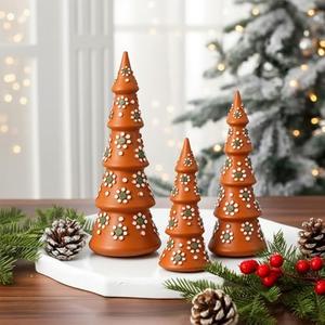 Roowest 3 Pack De Barro Mexicanos Christmas Tree Tabletop Resin Desk Centerpieces Table Tree Decor Festive Ornament for Accents Christmas Mantel Shelf Home Mexican Holiday Party Decorations