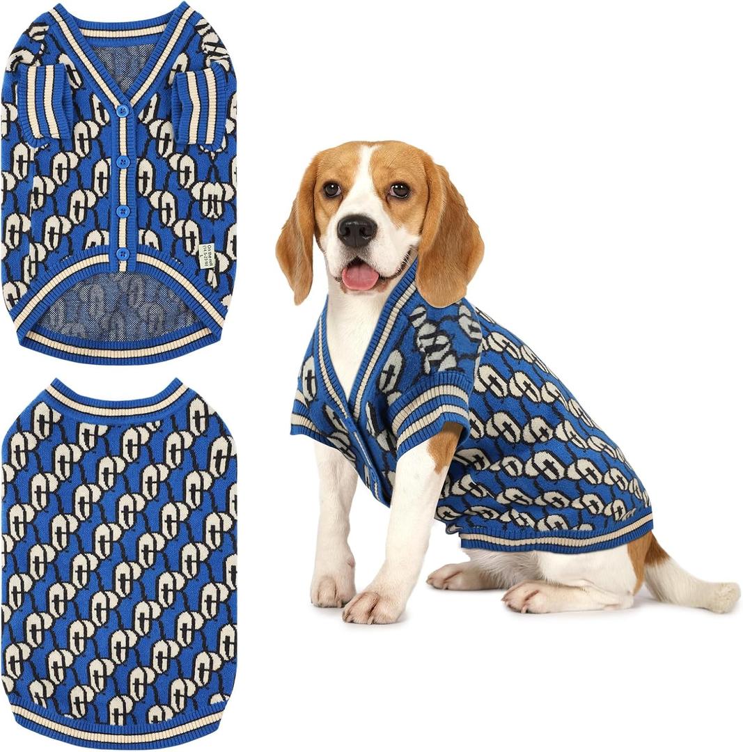 Pet Sweaters for Dogs Boys and Girls, Dynamic Letter Patterned Dog Sweater,Dog Cardigan,Pet Clothes,Pet Knitted Clothing,Fit for Different Seasons and Kinds of Dogs (Blue M)