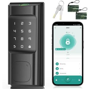 IRONZON Smart Deadbolt Lock for Front Door with APP Control, Keyless Entry Door Lock, 5 in 1 Smart Fingerprint Deadbolt with Digital Electronic Biometric Black