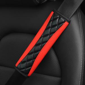 SCUARI 2PCS Seat Belt Cover Pad,Car Accessories Seatbelt Cushion,Seatbelt Covers,Soft Leather Car Seat Strap Pads,Comfort Seat Belt Cover,Protect Your Neck and Shoulder,Universal for Car Truck (White and red) Set of 2