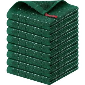 Homaxy 100% Cotton Terry Kitchen Dish Cloths, Ultra Soft and Absorbent Dish Towels for Kitchen, Perfect for Drying and Washing Dishes, 8 Pack, 12 x 12 Inches, Dark Green