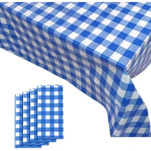 Yancorp 4 Pack Plastic Blue and White Checkered Tablecloths 54 x 108 Inch Picnic Table Covers Disposable Table Covers for Rectangle