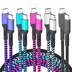 HEPU USB C Cable, 5-Pack [3/3/3/6/6FT] USBC to USBC Cables for iPhone 16 15 Pro Max Fast Charging Cord 60W 3A C to C Charger Cord for Samsung S25/S24/S23/S22 for iPad mini/Air MacBook Pro 2022
