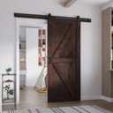 FREDBECK 36in x 84in Brown Barn Door with 6.6ft (79inch) Barn Door Hardware Track Kit and Handle Included, Double Surfaces,Simple Assembly is Required,K-Frame,Coffee