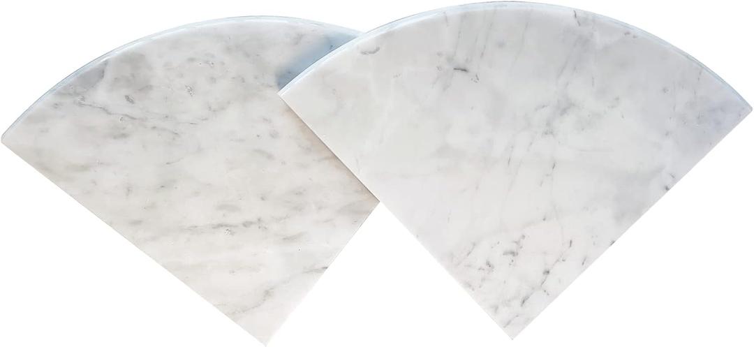 2 pcs Marble Shower Corner Shelf for Bathroom, 9 Inch Gray Veins and Soft White Marble Corner Shelves for Bath Wall Mounted Both Side Polished