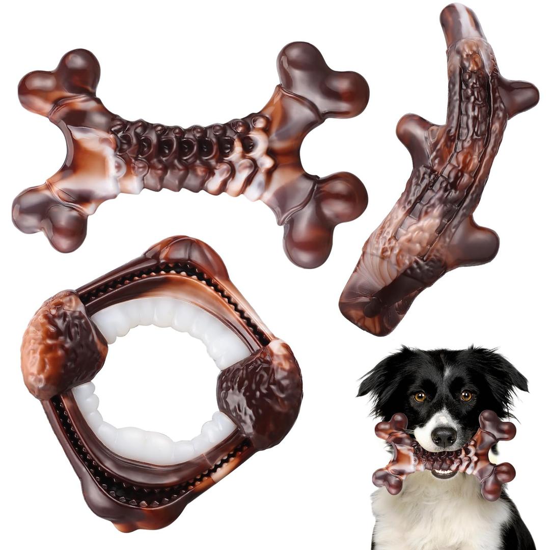 2 x Tough Dog Toys for Aggressive Chewers: 3 Pack Dog Chew Toys, Indestructible Dog Toys for Large Dogs, Durable Heavy Duty Hard Big Toy for Super Chewer 25-90lbs, Bacon Flavor, Keep Them Busy