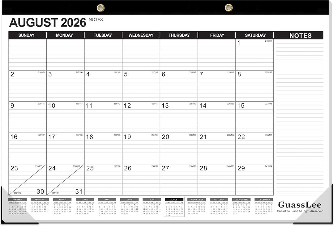 GuassLee Extra Large Desk Calendar 2026, 19 Months Jumbo Desk/Wall Calendar from Jun. 2026 through Dec. 2027, 30 x 20 Inches Hanging Planner with Julian Date, Notes for Home School Office Organizing