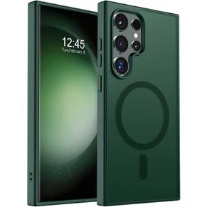 SUPFINE Magnetic for Samsung Galaxy S23 Ultra Case (Compatible with MagSafe)(Military Grade Drop Protection) Slim Translucent Shockproof Phone Case,Forest Green