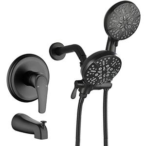 Tub and Shower Faucet Set Complete Dual Shower Head and Handheld 2 in 1 Combo Set Shower System with Tub Spout Tub and Shower Trim Kit Matte Black Tub and Shower Faucet Set Complete Dual Shower Head and Handheld 2 in 1 Combo Set Shower System with Tub Spout Tub and Shower Trim Kit Matte Black
