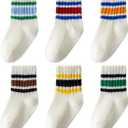 Toddler Grip Socks with Non-Slip, Unisex Baby Retro Stripe Seamless Crew Ankle Cotton Socks for Girls Boys 6 Pairs (3-5T)