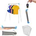 Lmaray Portable Travel Garment Rack, Compact Stainless Steel Foldable Mini Drying Clothes Rack for Travel, Camping, Hotel Room, Laundry, Dance Costume, Indoor, Outdoor (Updated-Longer and Thicker)