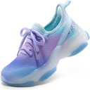 DREAM PAIRS Girls Slip-On Sneakers Kids Sparkle Pop Lightweight Jelly Sole Walking Shoes (1 Little Kid, Purple/Blue)