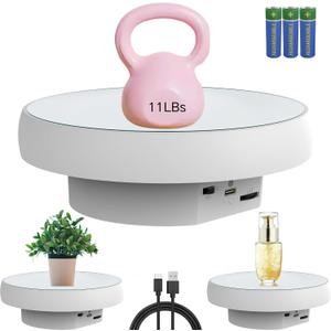 JAYEGT Motorized Rotating Display Stand, 6.3inch /11Lbs Load ,Mirror Cover 360 Degree Electric Rotating Turntable ,Cup Display Turner Stand,Photography Products, Jewelry ,Tumbler-White