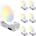 6 Pack 5CCT Ultra-Thin LED Recessed Lighting 6 Inch, Downlight with Junction Box, 2700K/3000K/4000K/5000K/6500K Selectable, 12W 110W Eqv, Dimmable Wafer Lights, 1050LM Canless LED Recessed Light, ETL